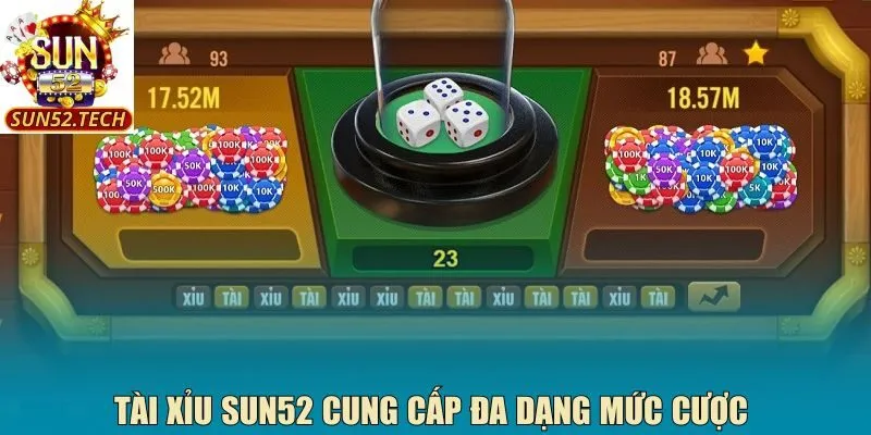 Tài xỉu Sun52 cung cấp đa dạng mức cược 